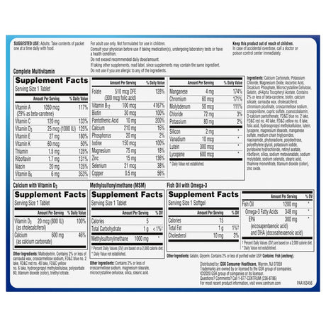 Centrum Wellness Packs Daily Vitamins for Men in Their 50S, with Calcium Carbonate, Fish Oil - 30 Packs