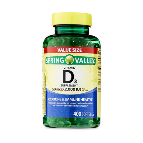 Spring Valley Vitamin D3 Supplement Softgels, 50 Mcg (2,000 IU), 400 Count