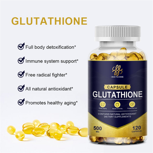 Imatchme 500Mg L-Glutathione Capsules Supplement - anti Aging Immune Support Skin Healthy - 120 Capsules