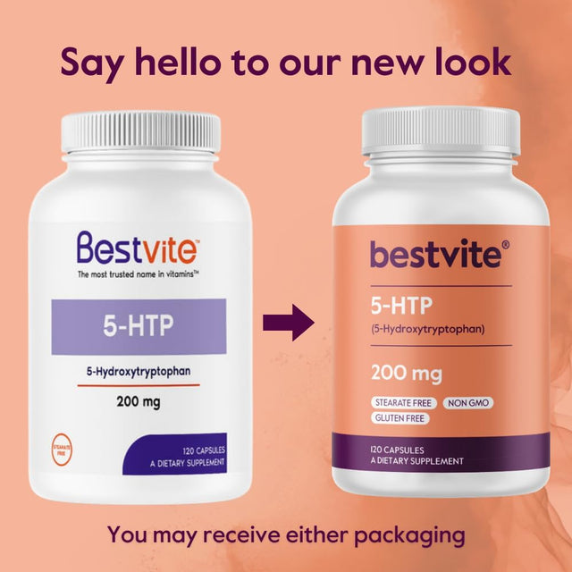 BESTVITE 5-HTP 200Mg per Capsule (240 Capsules) (120 X 2) - No Stearates or Flow Agents - Gluten Free - Non GMO