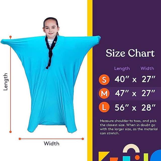 Special Supplies Blue Sensory Body Sock Full-Body Wrap to Relieve Stress, Stretchy, Breathable Cozy Sensory Sack for Boys, Girls, Safe, Comfortable, Calming Relief Cocoon (Medium 47"X27")