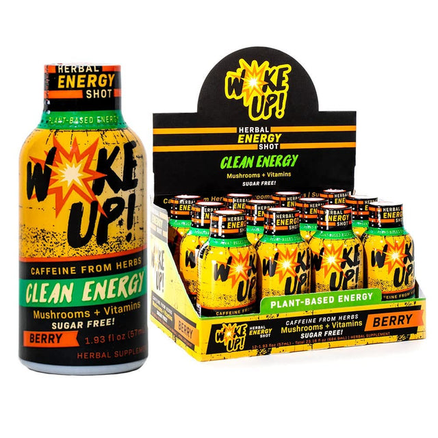 Woke Up! Clean Energy Shot - Sugar Free Energy Drink with Vitamin B12 and Yerba Mate Extract Boost Your Energy - Natural Energy Drink - Zero Sugar Healthy Caffeine Energy Drink 12 Pack