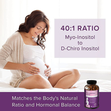 Myo-Inositol & D-Chiro Inositol Blend - 120 Capsules per Bottle, 3 Bottles,40:1 Blend - Fertility, Hormonal Balance Support, PCOS, Ovarian Function - Vitamin D & Ashwagandha for Mood & Stress Support,