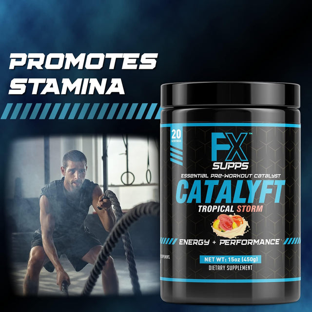 FX Supps Catalyft Pre-Workout Powder Drink for Men & Women, Tropical Storm | Mix with Creatine, Caffeine & Beta-Alanine | Best for Energy Pump, Muscle Gain and Focus, 20 Servings (1-Pack)