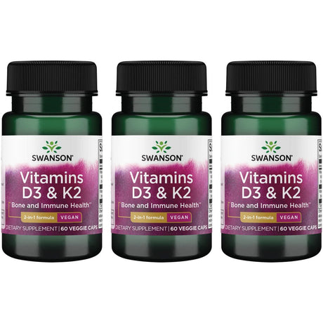 Swanson Vitamins D3 & K2 - 2,000 Iu & 75 Mcg 60 Veg Caps 3 Pack