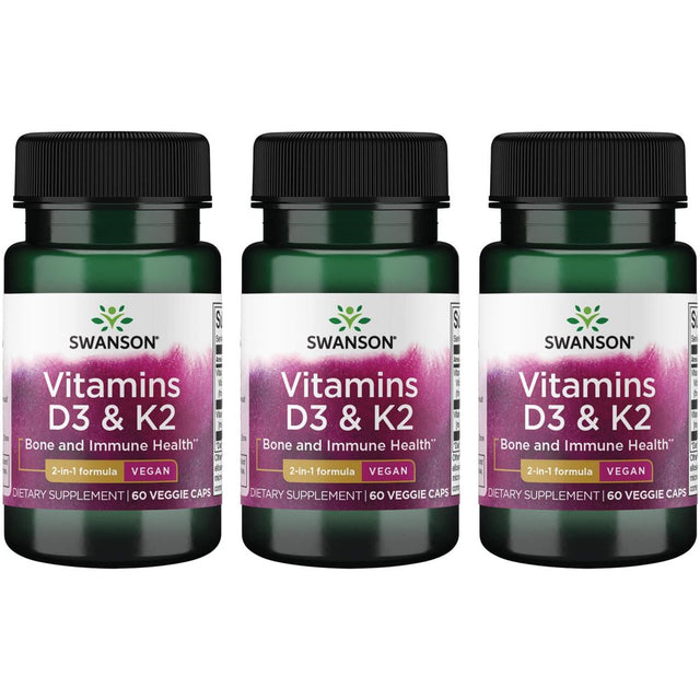 Swanson Vitamins D3 & K2 - 2,000 Iu & 75 Mcg 60 Veg Caps 3 Pack