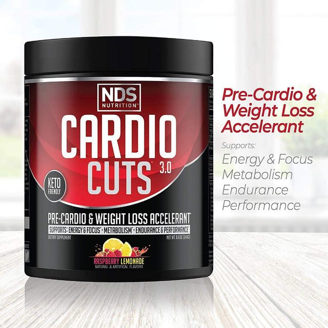 NDS Nutrition Cardio Cuts 3.0 - Advanced Pre-Cardio and Weight Loss Formula with L-Carnitine - Maximum Energy, Greater Endurance, Faster Recovery, Increased Performance - Razz Lemonade - 40 Servings