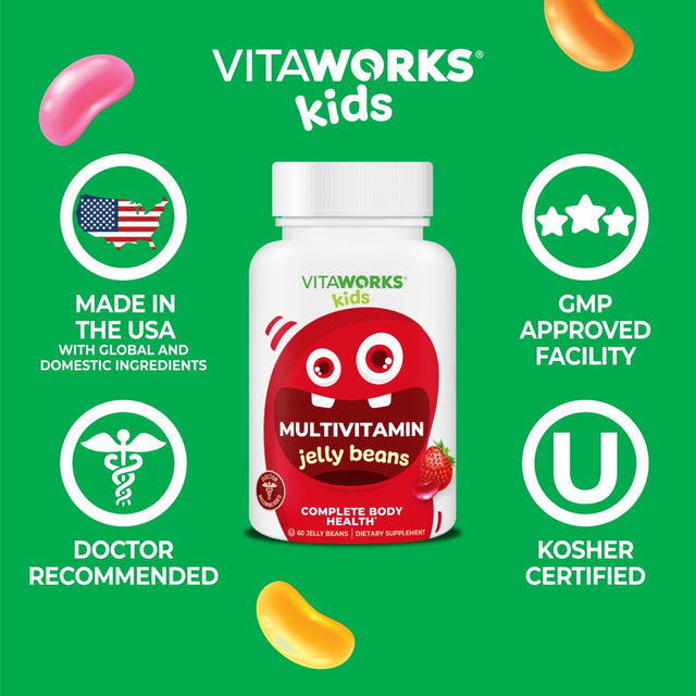 Vitaworks Multivitamin & Minerals Jelly Beans for Kids, Unisex, Dietary Supplement, 60 Jellies