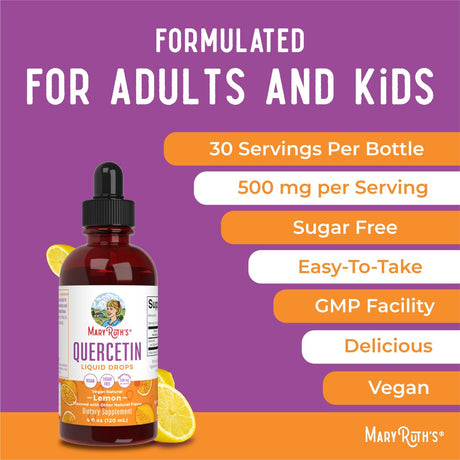 Maryruth Organics | Quercetin Liquid Drops| Bioflavonoid | Immune Support, Natural Anti-Inflammatory, Allergy Relief | Vegan | 4 Fl Oz / 120 Ml