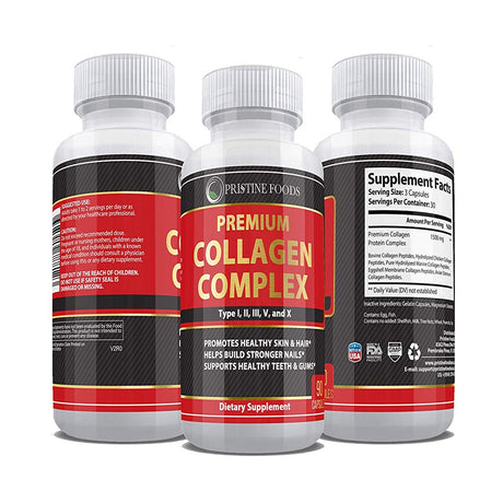 3 Pack Pristine Premium Multi Collagen Supplement 1000Mg - Support Healthy Hair Skin Bone & Joints Hydrolyzed Collagen Protein Complex (Types I II III V & X) - 90 Capsules