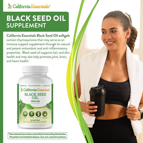 California Essentials Black Seed Oil Capsules 1000Mg, Hair Growth Vitamins and Immune Support Supplement, 60 Softgels