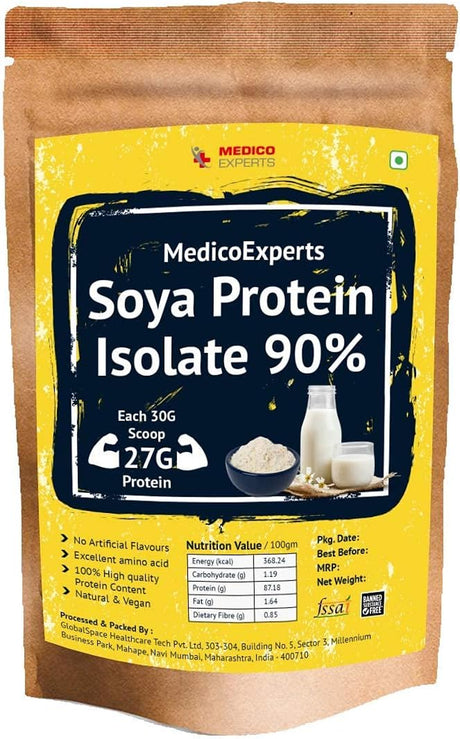 Medicoexperts Soy Protein Isolate 90%, Vegetarian and Natural 450 Gram (Unflavored)