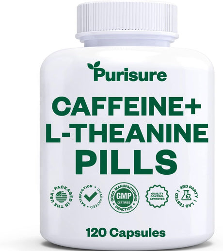 Caffeine Theanine Capsules, Caffeine Pills 100Mg Caffeine + 200Mg L Theanine for Pre Workout, Energy, and Clarity, Energy Pills for Fatigue, Nootropic Supplement, 120 Day Supply