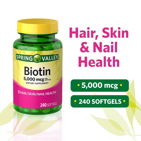 Spring Valley Biotin Softgels Dietary Supplement, 5,000 Mcg, 240 Count