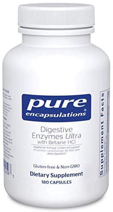 Pure Encapsulations Digestive Enzymes Ultra with Betaine Hcl | Vegetarian Digestive Enzymes to Support Protein, Carbohydrate, Fat, Fiber, and Dairy Digestion* | 180 Capsules