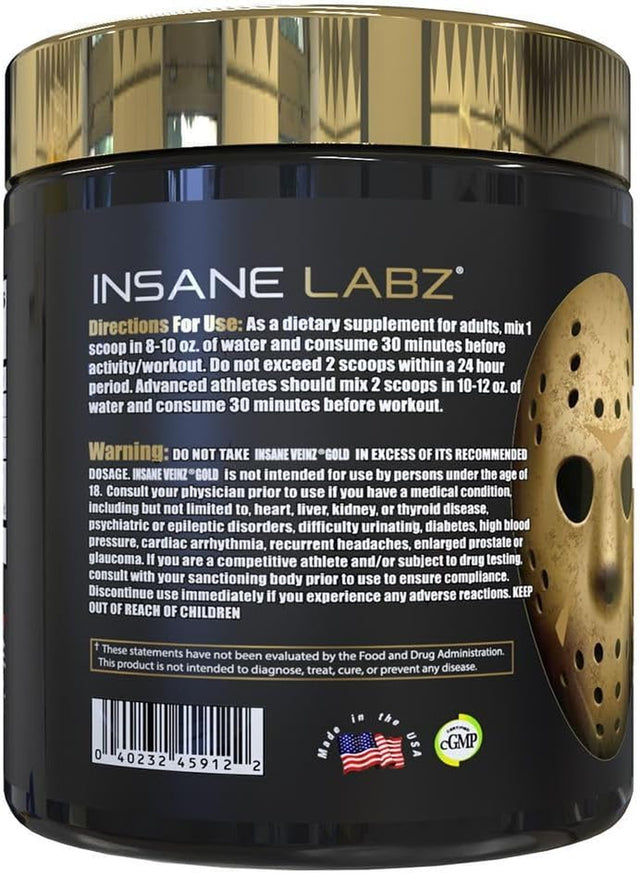 Insane Labz Psychotic Gold and Insane Veinz Gold Pre Workout Nitric Oxide Booster Stack, Increase Muscle Mass, Vascularity, Strength, Energy, Focus, Gummy Candy