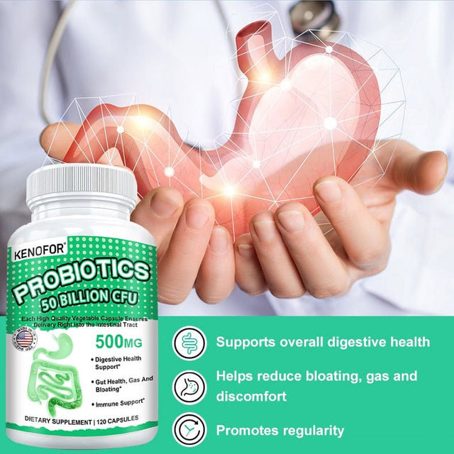 KENOFOR Probiotic 50 Billion for Women and Men, with Lactobacillus Acidophilus, for Digestive, Colon and Immune Support, Daily Gas Relief, Dairy-Free