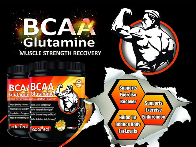 Adorreal BCAA with Glutamine for Muscle Recovery & Endurance BCAA Powder, 10 Grams of Amino Acids, Keto Friendly, Caffeine Free-250Gms