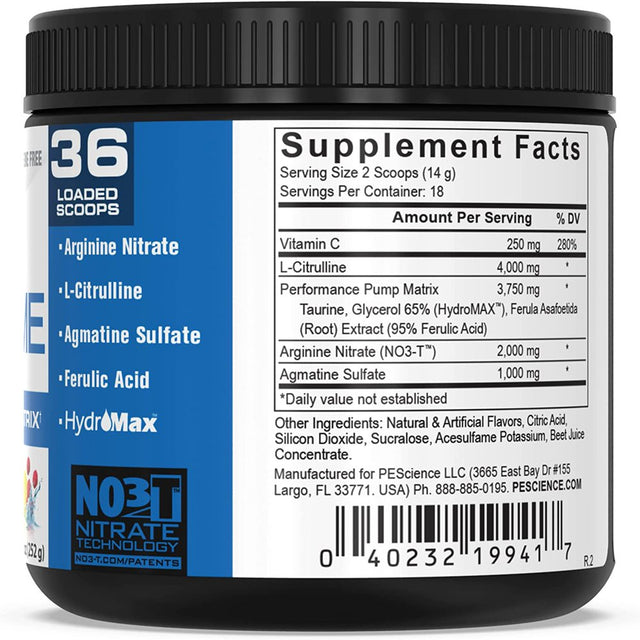 Pescience High Volume Nitric Oxide Matrix Caffeine Free Raspberry Lemonade 36 Scoops