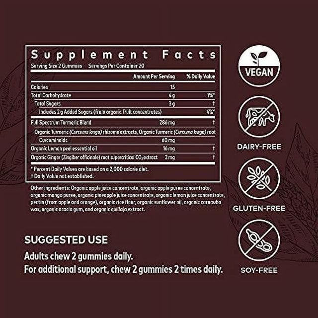 Gaia Herbs Turmeric Supreme Adult Daily Gummies-Daily Inflammation Support for Healthy, Active Life-Usda Certified Organic Blend of Turmeric and Supportive Herbs-40 Gummies(20-Day Supply)