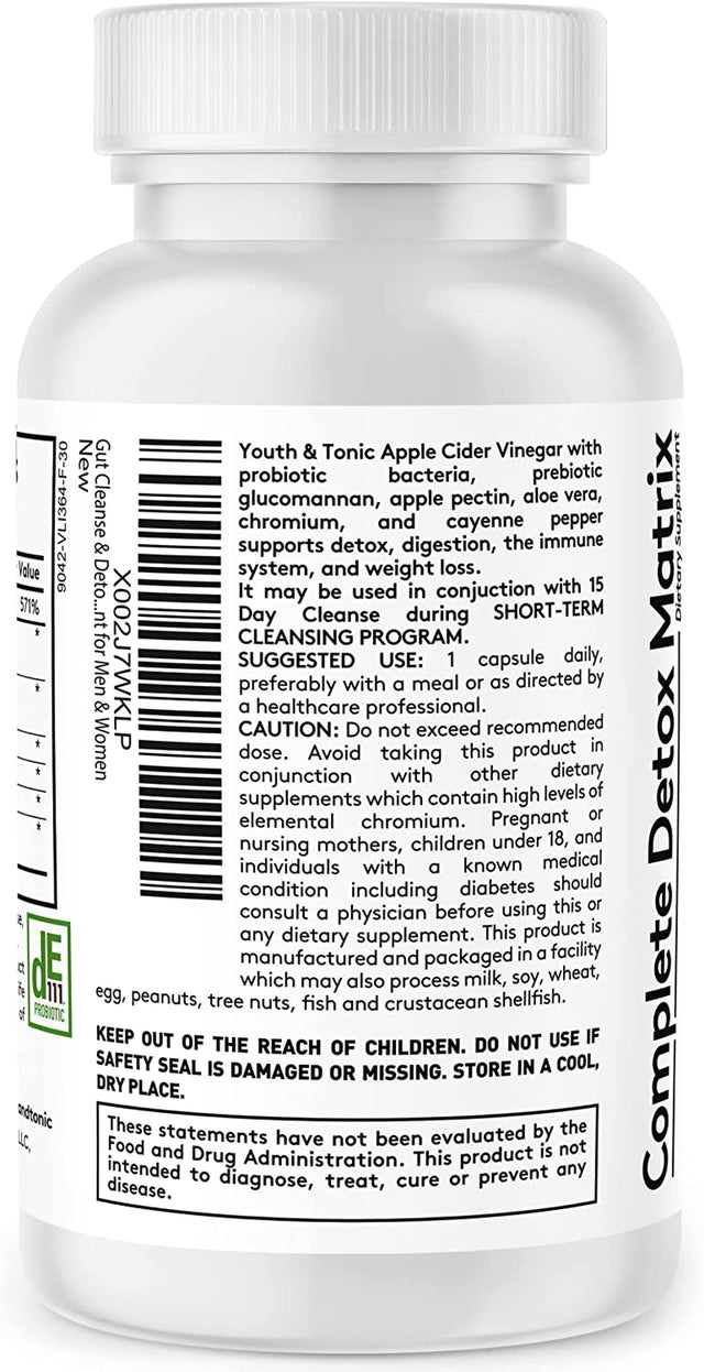 Youth & Tonic Gut Cleanse & Detox Pills | Restore Healthy Intestinal Flora Preventing Digestive Imbalance | Support for Body Cleanse or Weight Management Programs | Supplement for Men & Women