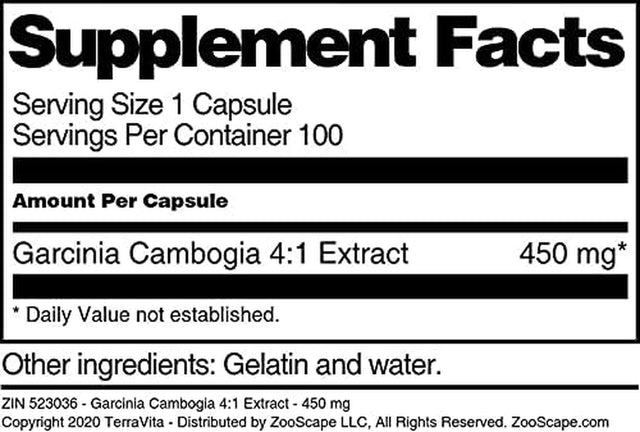 Terravita Garcinia Cambogia 4:1 Extract - 450 Mg (100 Capsules, ZIN: 523036) - 2 Pack