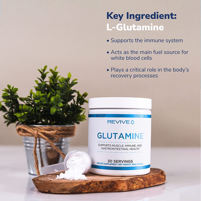 Revive MD Gut L-Glutamine Powder Muscle Recovery & Immune System Booster for Adults - Promotes Digestive Health & Reduces Muscle Soreness - Immunity & Digestion Vegan Pure L Glutamine Supplement