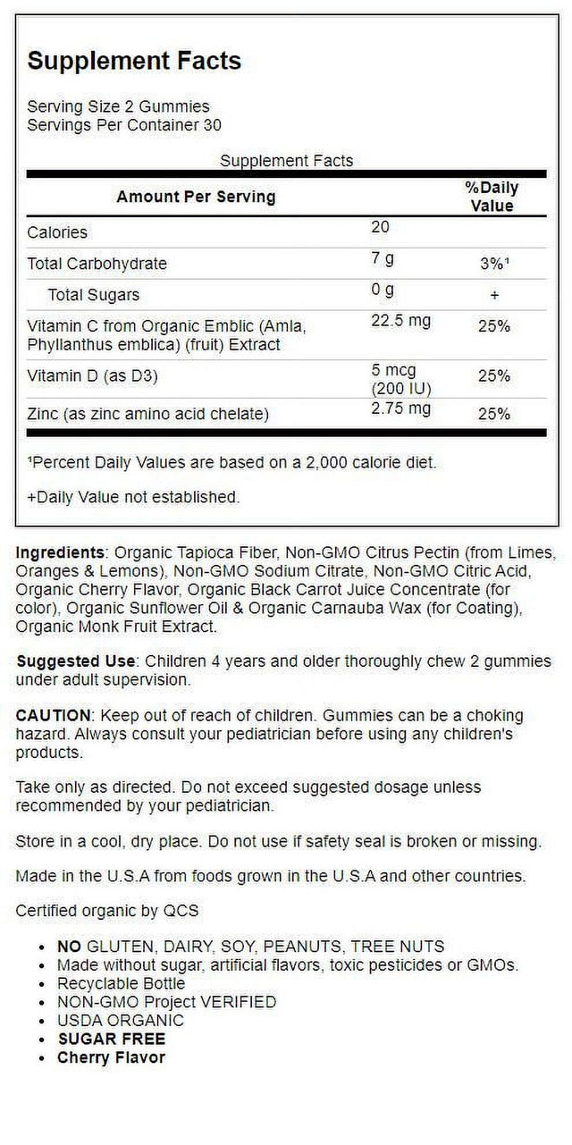 Garden of Life - Kids Immune Support Sugar Free Cherry - 60 Vegetarian Gummies