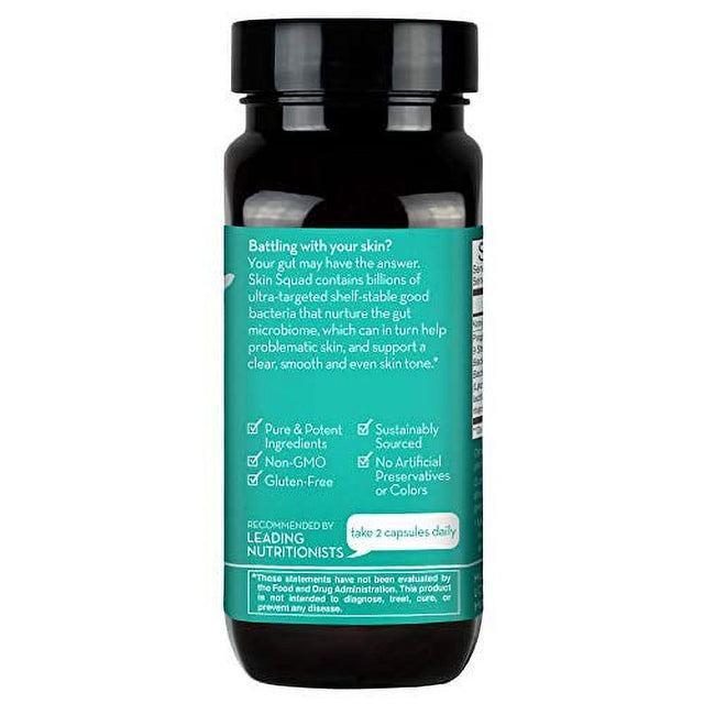 HUM Skin Squad - Probiotic Supplement for Clear Skin & Gut Health - Microbiome Probiotics for Problem Skin & Breakouts (60 Vegan Capsules, 30 Day Supply)