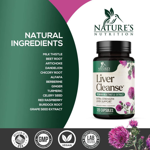 Liver Cleanse Detox & Repair Formula - Herbal Liver Support Supplement with Milk Thistle with Silymarin, Artichoke Extract, Dandelion, Beet, Chicory Root, & Turmeric for Liver Health - 120 Capsules