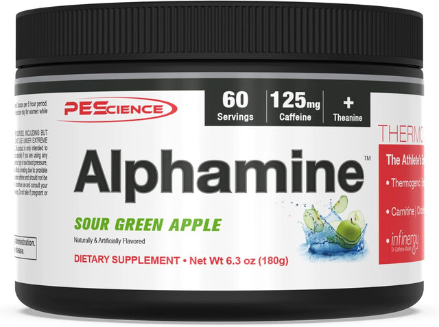 Pescience Alphamine, Sour Green Apple, 60 Scoops, Thermogenic Energy Powder with L-Carnitine