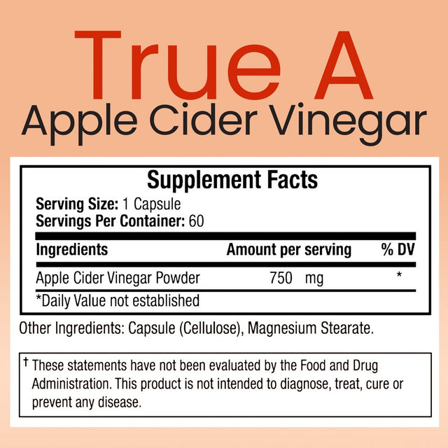 Truemed Apple Cider Vinegar Vitamin B6 Vitamin B12 Healthy Digestion and Weight Loss Supplements 750 Mg 60 Capsules