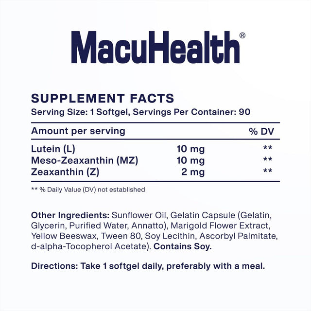 Macuhealth Triple Carotenoid Formula - Eye Vitamins for Adults, Advanced Eye Support & Health Eye Formula, Total Vision Care, Eye Health Vitamins Lutein and Zeaxanthin - 90 Softgels, 3 Month Supply