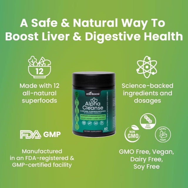 Alphacleanse | Liver Health and Detox Blend Made with 12 Organic Superfoods. Milk Thistle, Dandelion Root, Burdock Root. Formulated for Detox Support, Liver, Digestive Health.