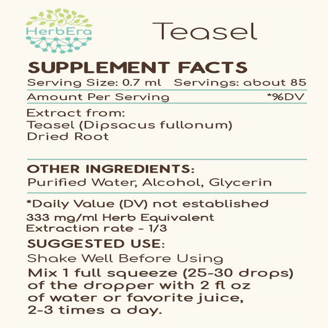 Teasel Alcohol Herbal Extract Tincture, Super-Concentrated Organic Teasel (Dipsacus Fullonum, Dipsacus Sylvestris) Dried Root 2 Oz