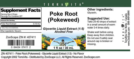 Terravita Poke Root (Pokeweed) - Glycerite Liquid Extract (1:5) - No Flavor, (1 Fl Oz, 1-Pack, Zin: 407411)