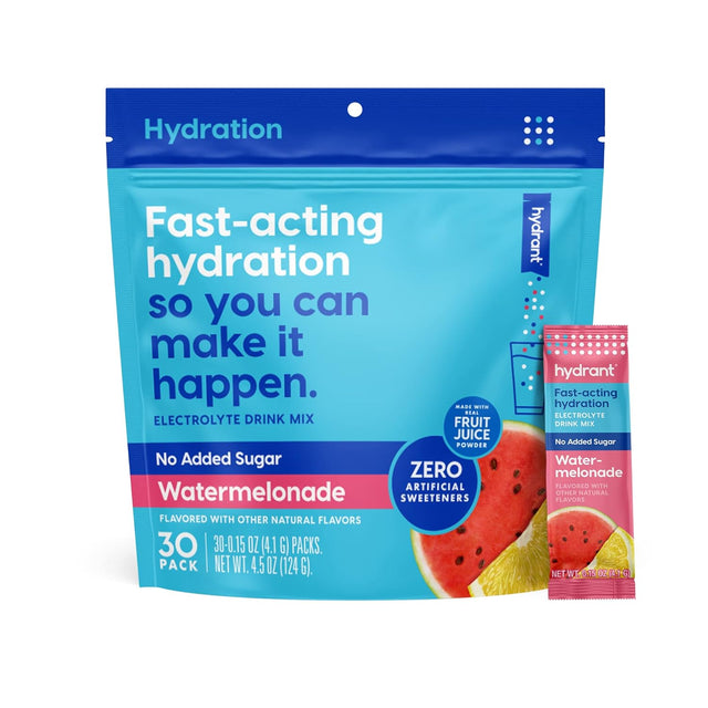 Hydrant Hydrate, No Added Sugar, Electrolyte Powder Rapid Hydration Mix, Hydration Powder Packets Drink Mix, Helps Rehydrate Better than Water (Watermelonade, 30 Count)