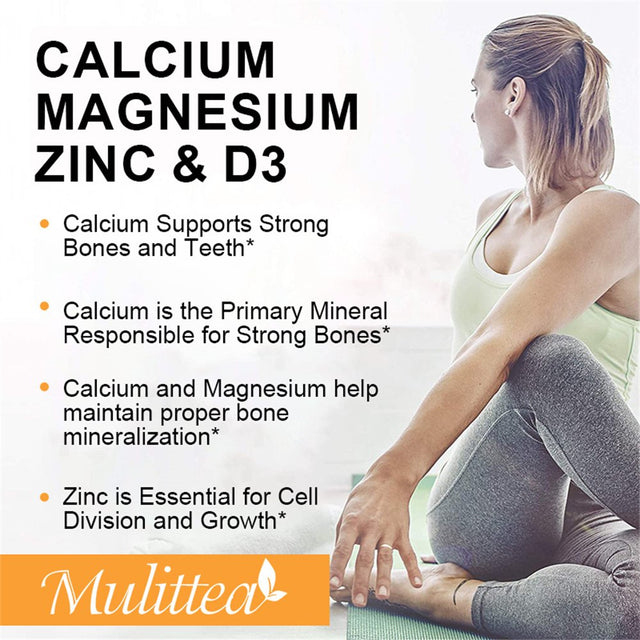 Mulittea Calcium Magnesium Zinc with Vitamin D3 Supplement, Strong Bones, Teeth & Heart, Easy to Swallow, 120 Capsules