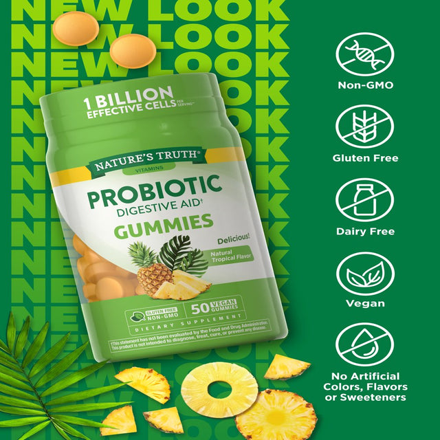 Probiotic Gummies | 50 Count | Vegan, Non-Gmo & Gluten Free Digestive Health Supplement | by Nature'S Truth