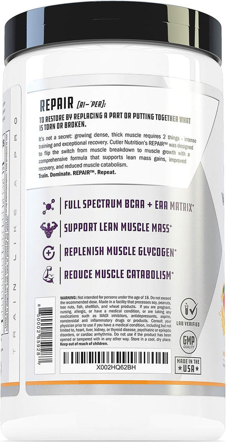 Repair Post Workout Recovery Drink: Fast Absorbing Carbohydrates (Waxy Maize + Cluster Dextrin) and BCAA/EAA for Advanced Muscle Recovery, Peach Mango, 20 Servings