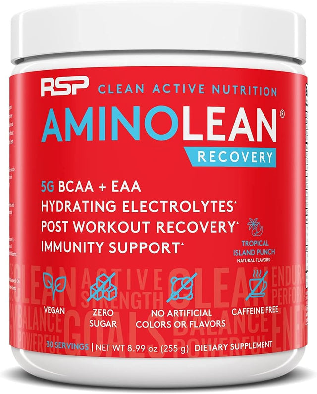 RSP NUTRITION Vegan Aminolean Pre Workout Energy (Acai 25 Servings) with Aminolean Recovery Post Workout Boost (Tropical Island Punch 30 Servings)