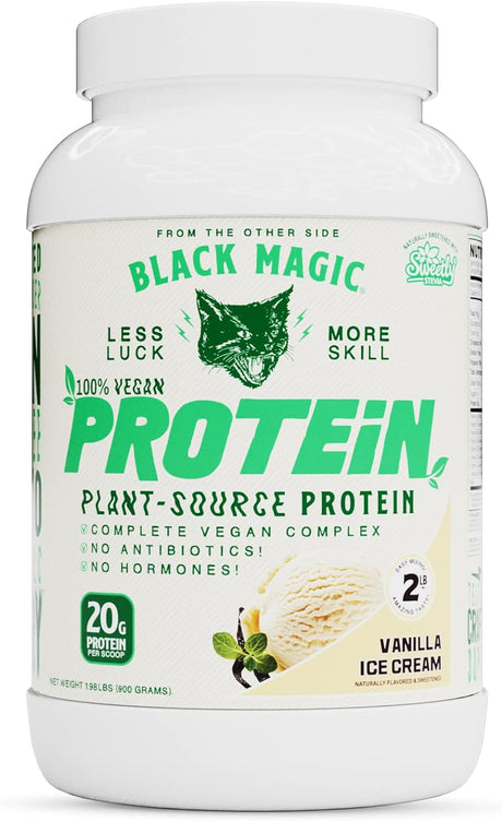 Black Magic Plant-Source 100% Vegan Protein - Keto, Low Sugar, Dairy Free Protein - Pre/Post Workout - Vanilla Ice Cream - 20G Protein - 2 LB