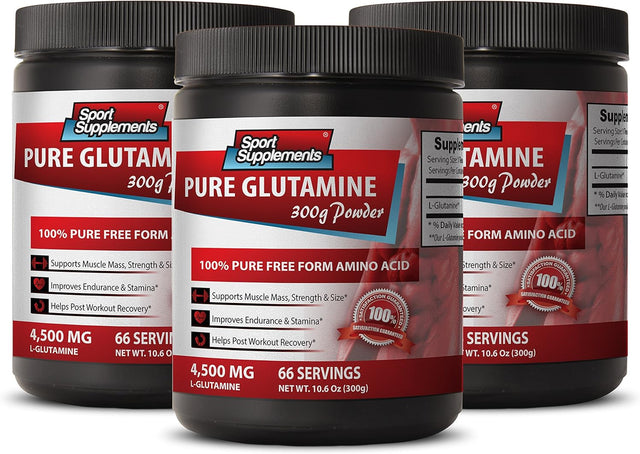 Brain and Memory Booster - Pure GLUTAMINE Powder 4,500MG - Immune Support, Glutamine Powder Supplement, Energy Booster Supplements, L Glutamine Pre Workout, L Glutamine Post Workout 3 Bottle (900G)