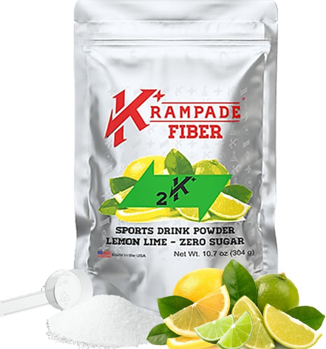 Fiber 2K High Soluble Fiber, High Potassium, Magnesium Supplement Drink Powder Mix - 2X More Fiber | Reduce Cramps | (Lemon Lime, 19 Serving Bulk Pouch)