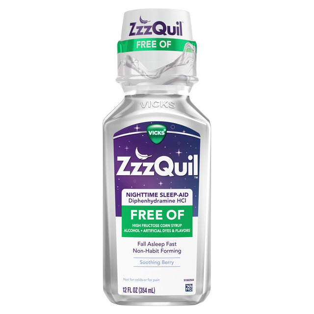 Vicks Zzzquil Nighttime Sleep Support Liquid, Over-The-Counter Medicine, Alcohol-Free, Berry,12Fl Oz