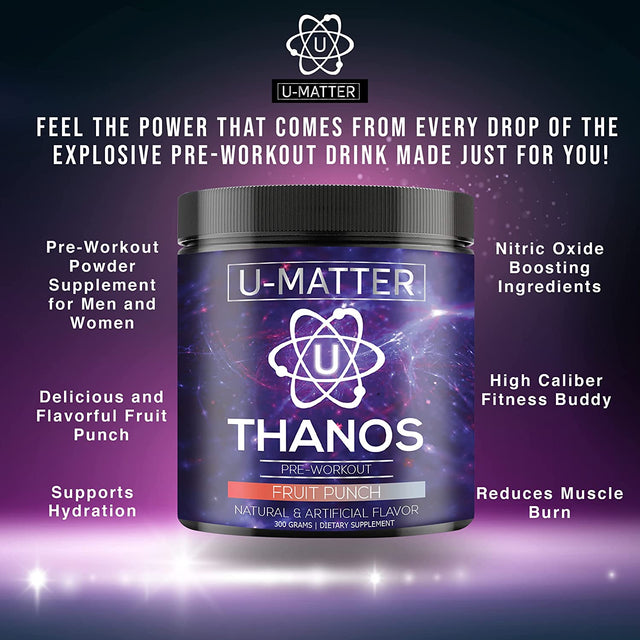 Thanos Pre-Workout Powder | Includes L-Taurine, Betaine Anhydrous, L-Arginine, L-Citrulline Malate & L-Tyrosine | Fruit Punch Flavored Preworkout | Energy Boost, Pump, & Focus - 30 Servings