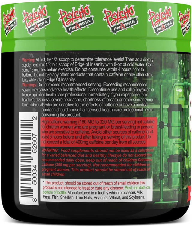 Psycho Pharma New Perfect Powders with Zengaba Energy Feel Good Focus #1 Strongest PWO Edge of Insanity - Most Intense Workout Powder for Focus, Strength & Energy