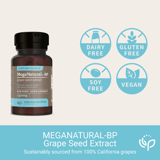 Meganatural BP for Blood Pressure - 150Mg Sustained Release, Grape Seed Extract - 60 Tablets - Helps Support Healthy Circulation, and Energy - Polyphenols (Proanthocyanidins) - Non GMO, Gluten Free