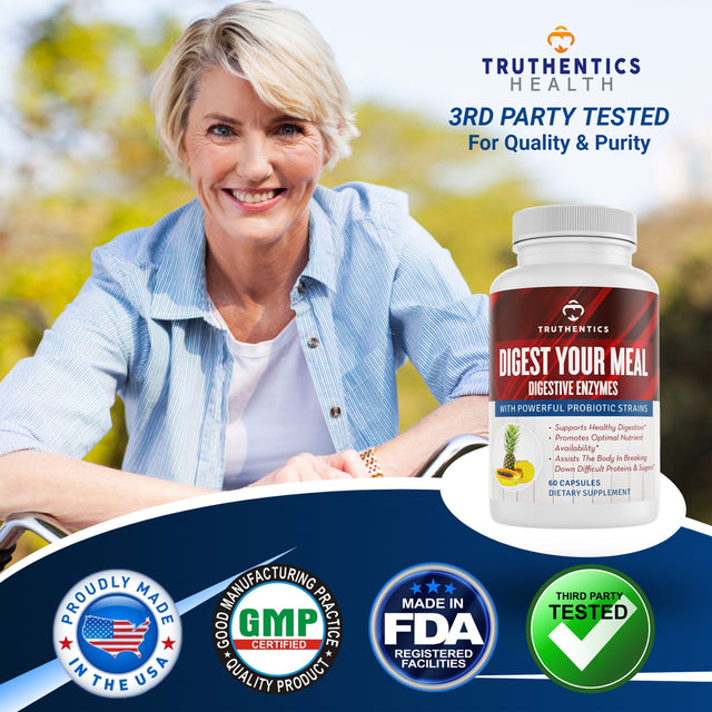 Truthentics Digestive Enzymes with Probiotic - Digestive Enzyme Formula for Digestive Health, Gas Bloating Constipation Relief - 60 Capsules