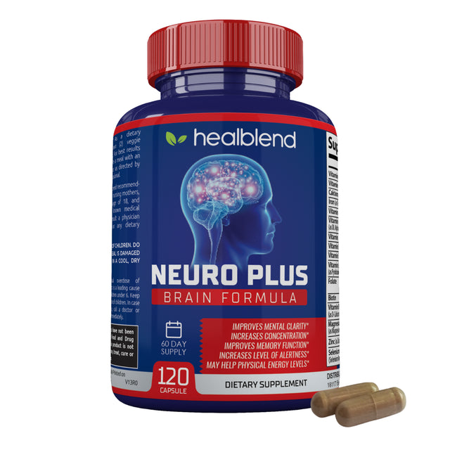 Healblend Neuro plus Brain Booster Supplements - Improving Cognitive Function, Brain & Focus Formula, Supports Memory, Concentration & Mental Clarity - 3-Pack